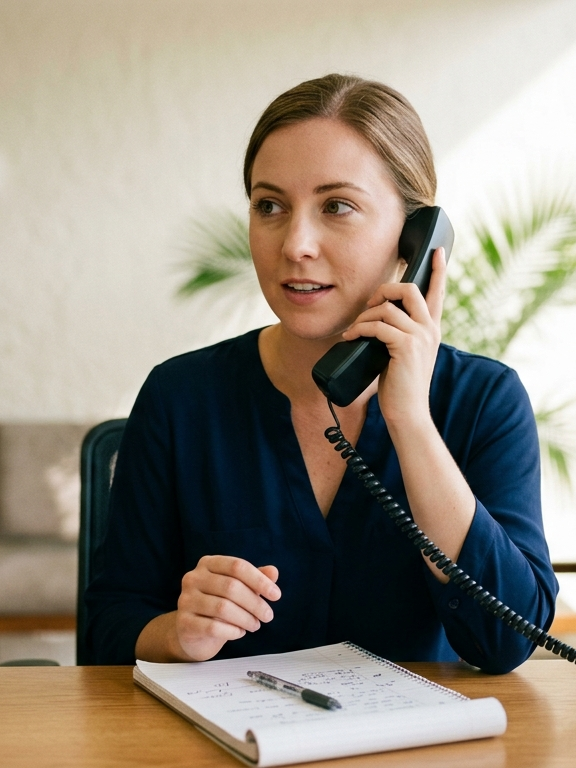 An account manager on a phone call at a front desk