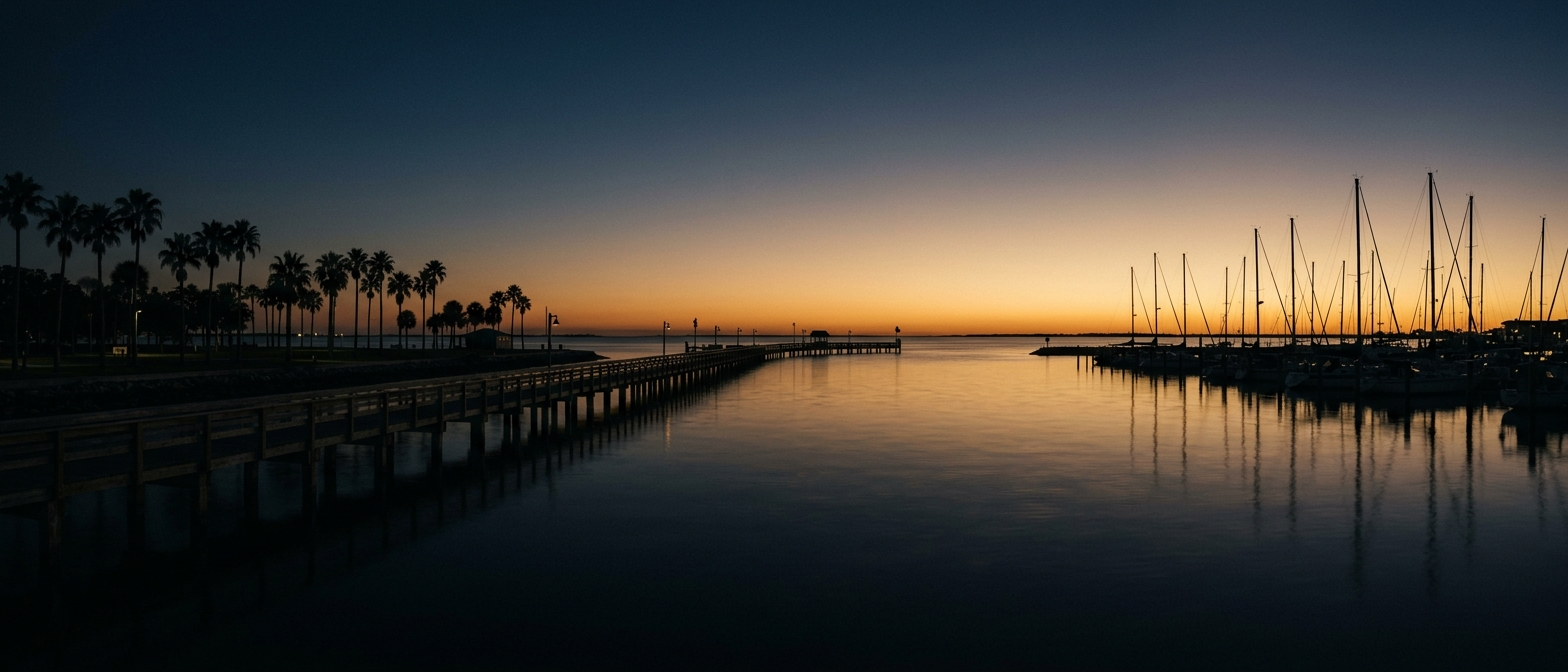 Gulfport waterfront and marina at dusk
